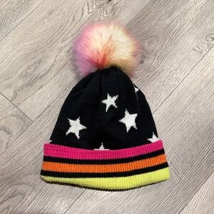 The Children's Place Black Star Pom Pom Beanie with Neon Trim
